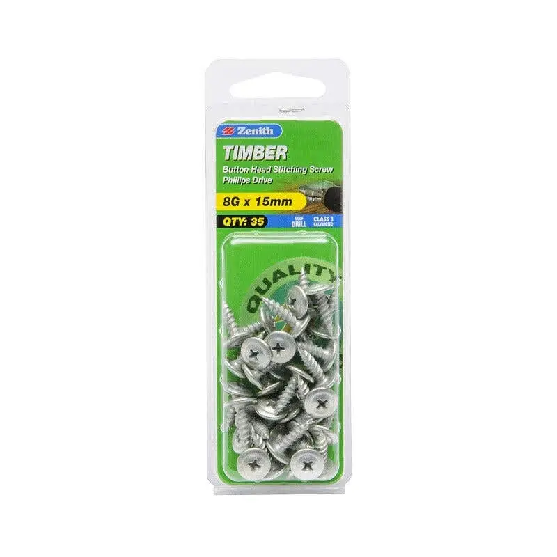 Zenith Timber Screws Button Galvanised 8Gx15mm (35 Pack)