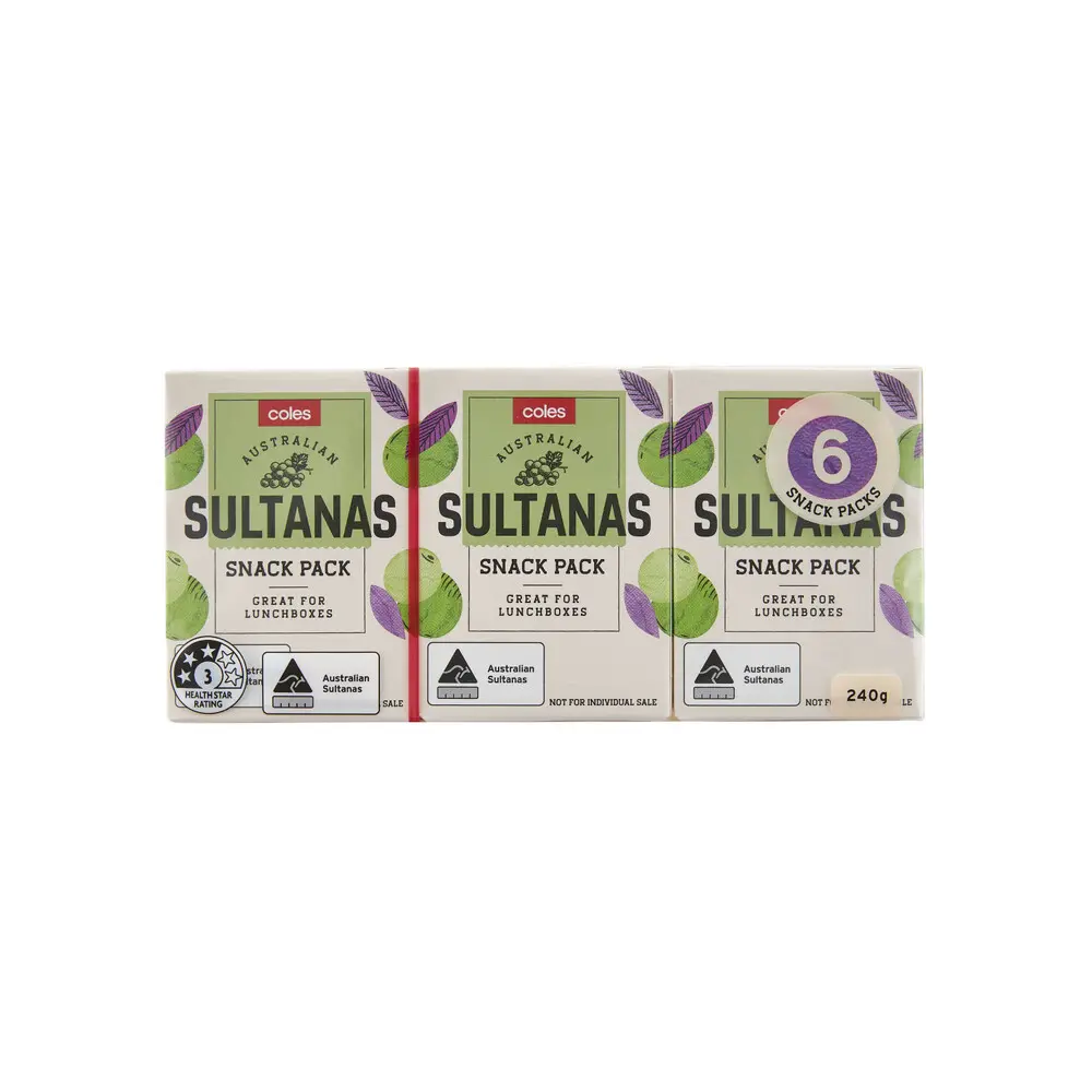 Coles Australian Sultanas 6 Pack 240g