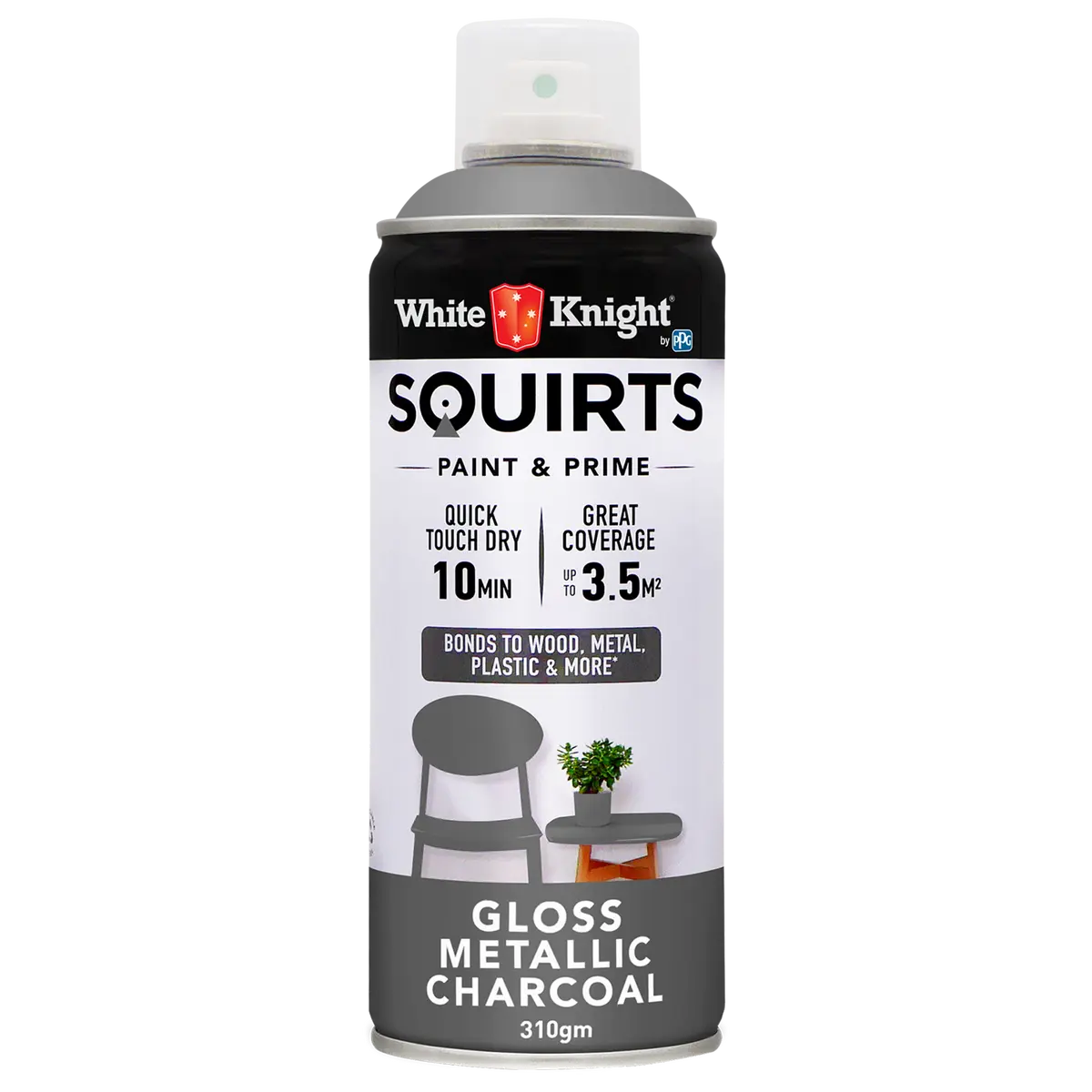 White Knight Squirts Paint & Prime Gloss Metallic Charcoal 310g