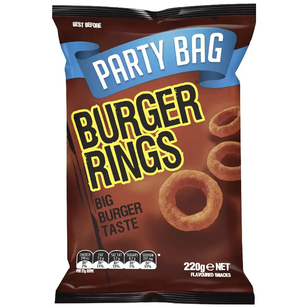Burger Rings Puffs Corn Snacks Party Bag