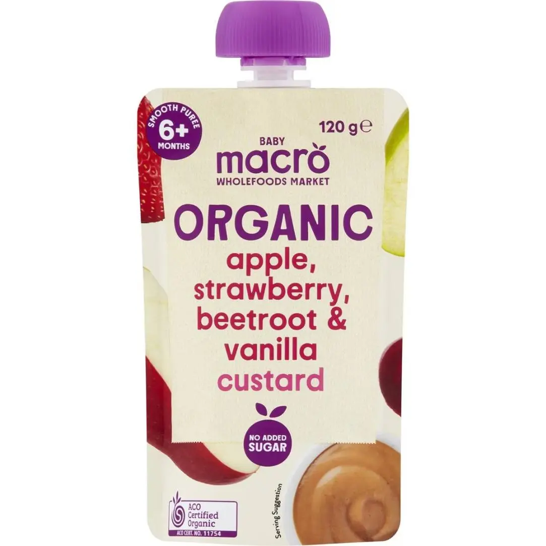 Macro Organic Baby Food Apple, Strawberry, Beetroot & Vanilla Custard