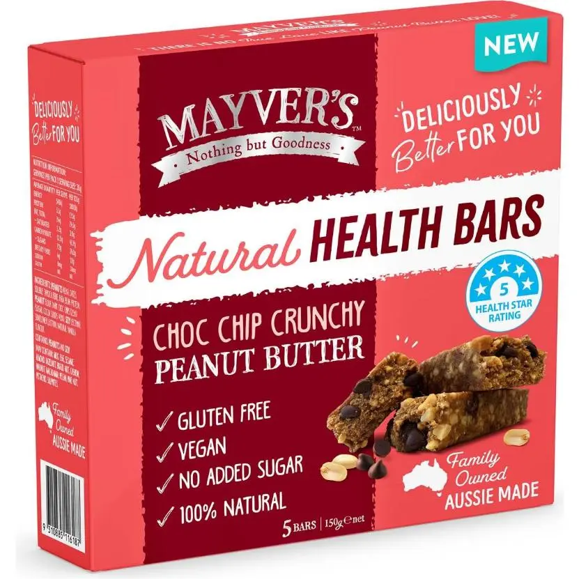 Mayver's N*KED Health Bar Choc Chip Crunchy Peanut Butter 150g