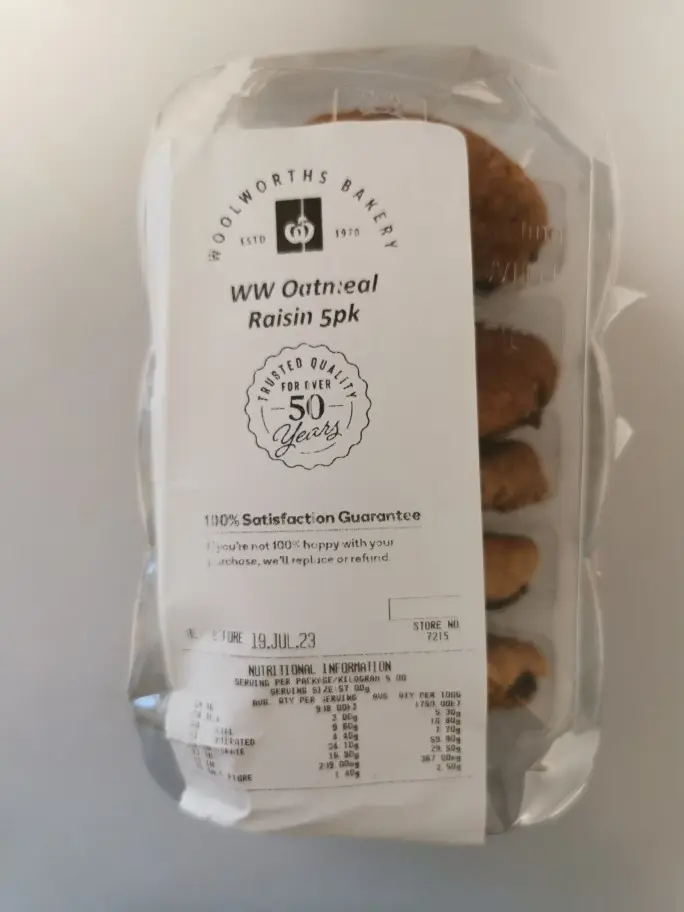 WOOLWORTHS Oatmeal & Raisin 5pk