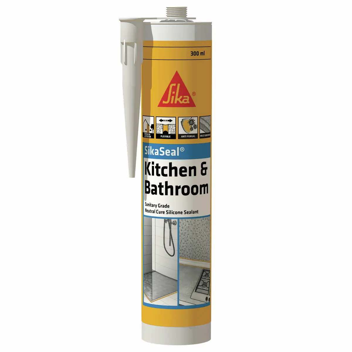 Sika Sika Seal Kitchen and Bathroom Silicone Sealant Off White 300ml