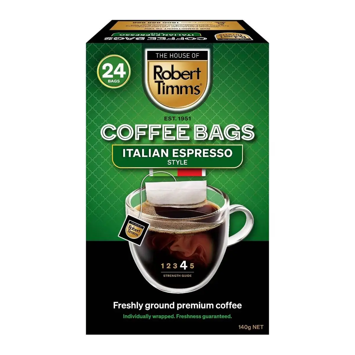 Robert Timms Coffee Bags Italian Espresso 24pk 140g