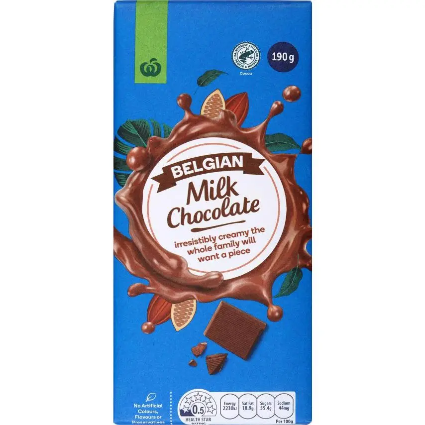 Woolworths Belgian Milk Chocolate Block 190g