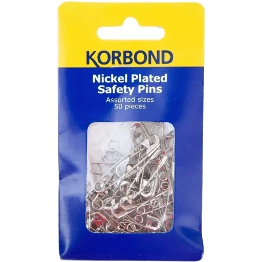 Korbond Safety Pins Nickel Plated 50 Pack