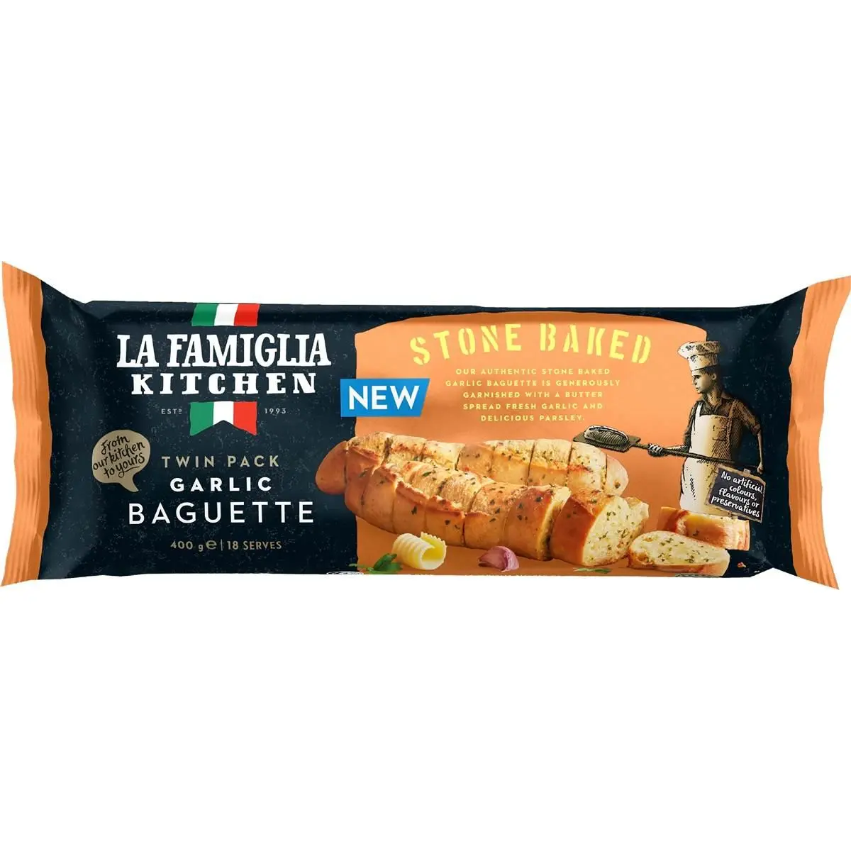 La Famiglia Bread Stone Baked Baguette Garlic 400 g