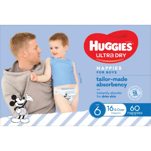 HUGGIES ULTRA DRY NAPPY SIZE6 JUNIOR BOY JUMBO 1X60 PCE
