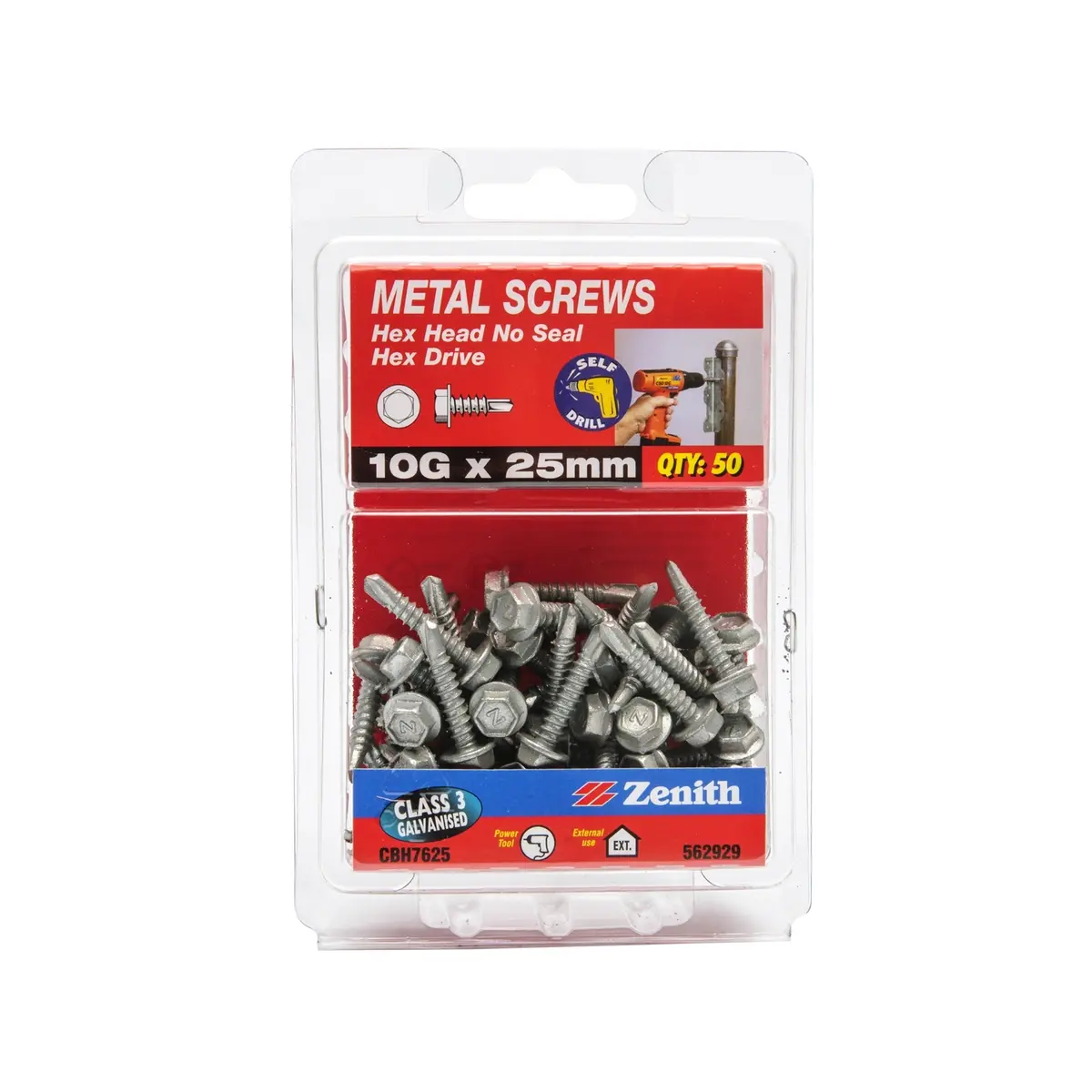 Zenith Metal Screws Hex Winged Galvanised 10G x 25mm - 50 Pack