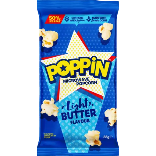 Poppin Microwave Popcorn Reduced Fat 85g