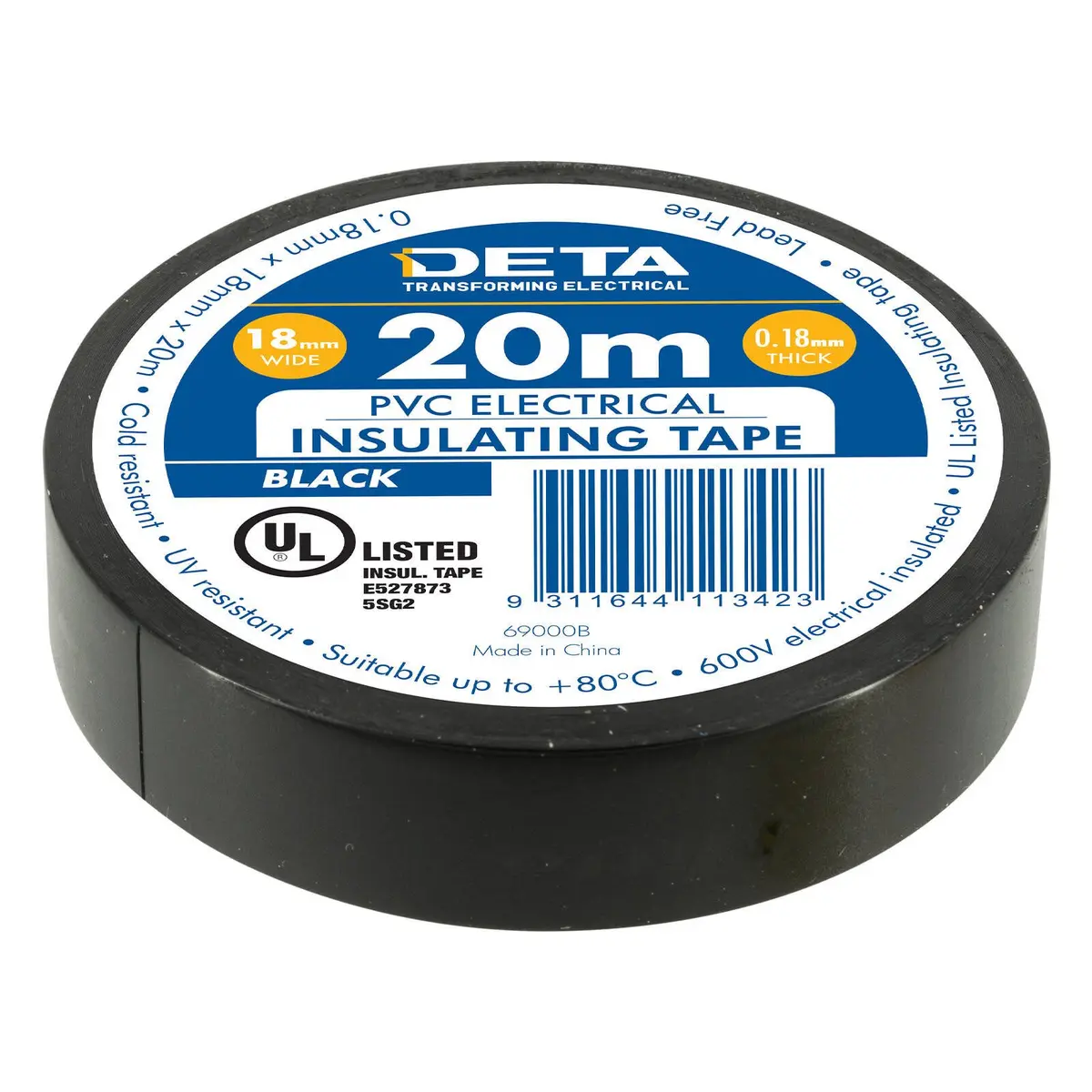 DETA 20m 18mm Black Insulation PVC Tape
