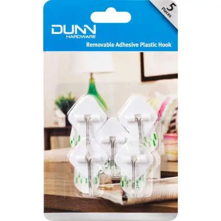 DUNN Removable Adhesive Plastic Diamond Hooks 5 Pack - White