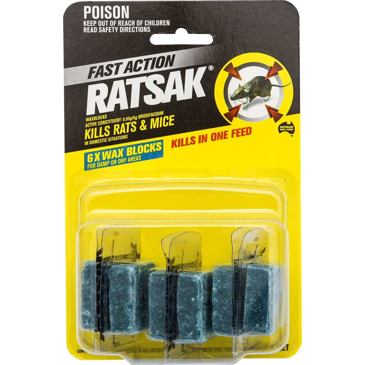 Fast Action Ratsak Rats & Mice 6 X Wax Blocks