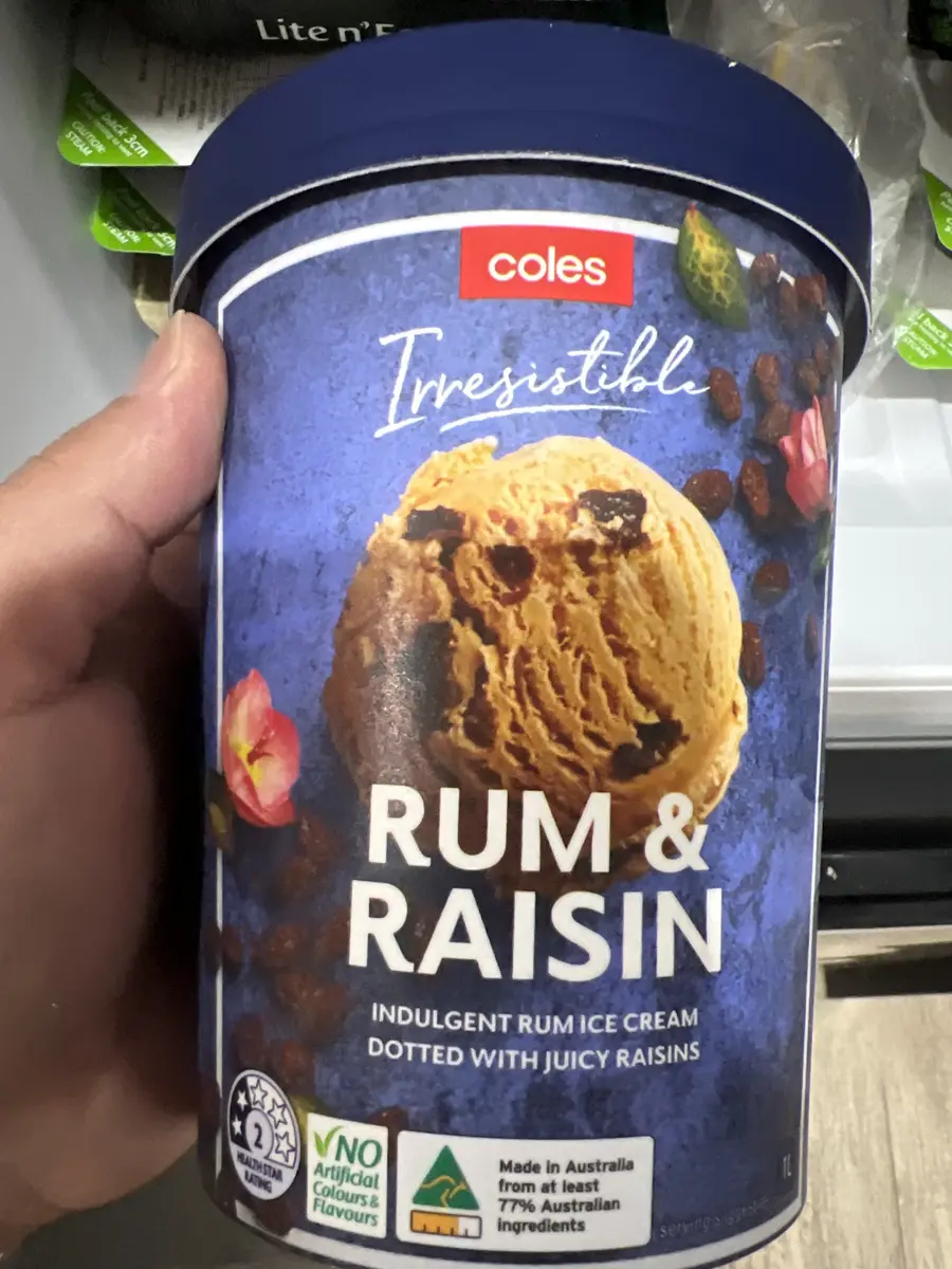 Coles Rum & Raisin Ice Cream 1L