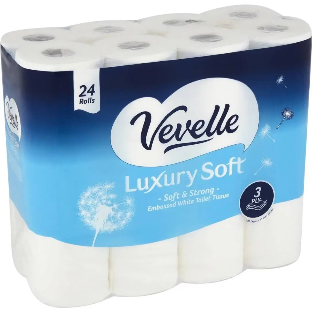 Vevelle Luxury Soft Embossed Toilet Tissue 3 Ply 24 Rolls
