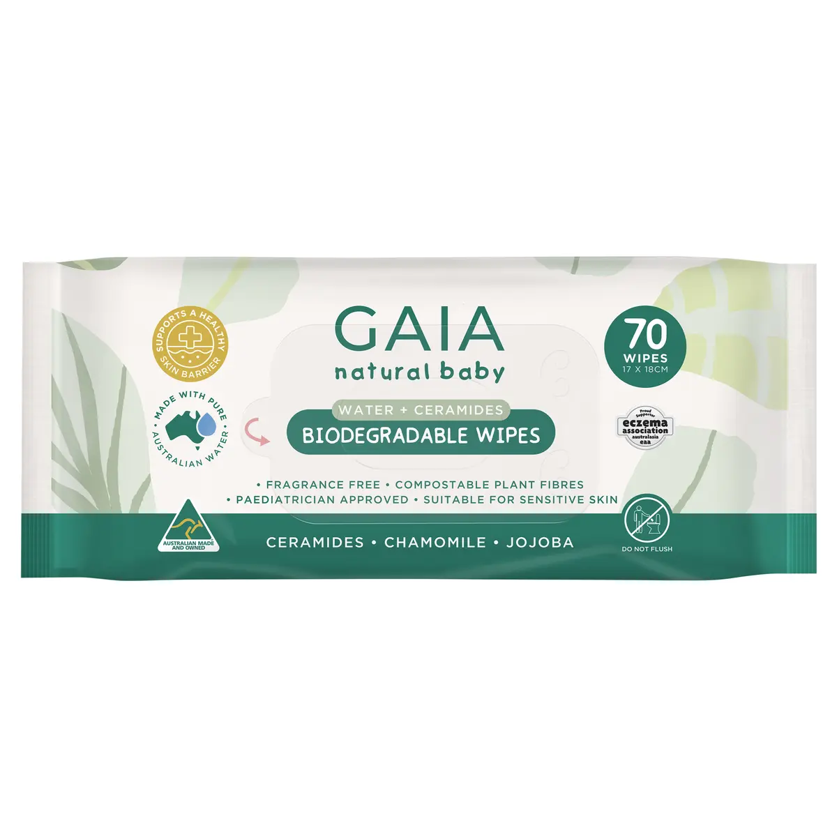 GAIA Natural Baby Water + Ceramides Wipes 70pk