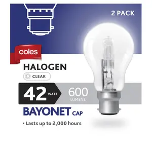 Coles Halogen Globe Bayonet Fitting 42 Watt 2pk