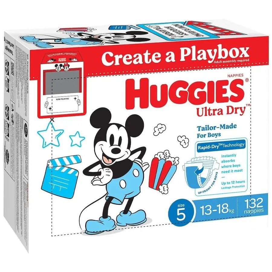 HUGGIES ULTRA DRY NAPPY SIZE 5 WALKER BOY 132 PCE