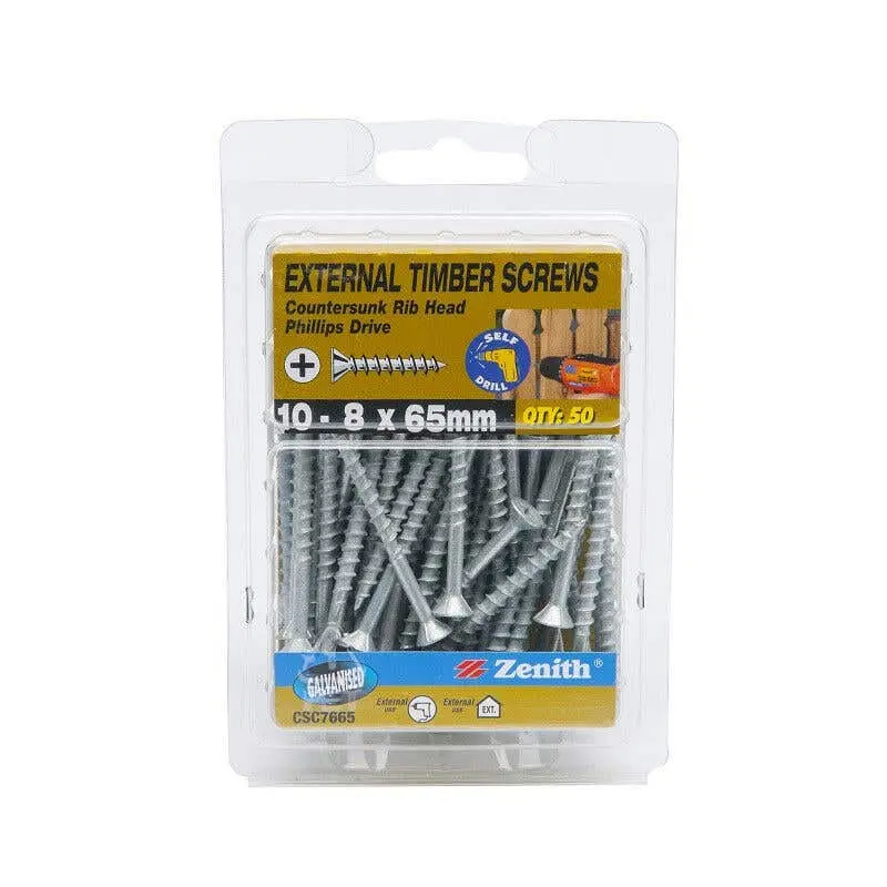 Zenith External Timber Screws Galvanised 10-8x65mm (50 Pack)