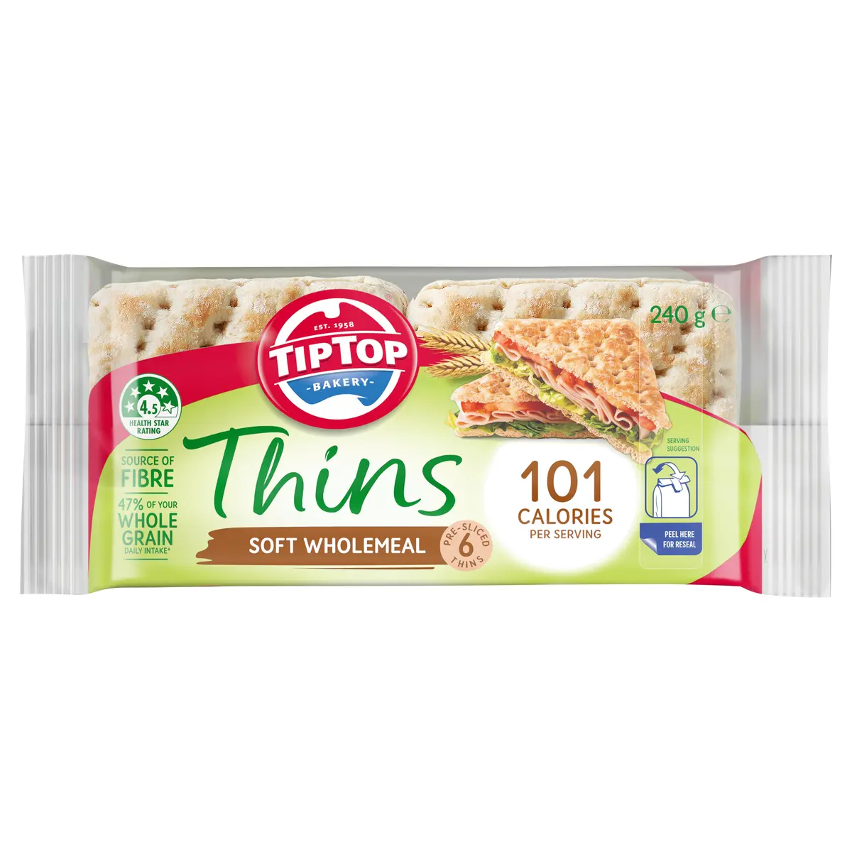 Tip Top Thins Soft Wholemeal 240g