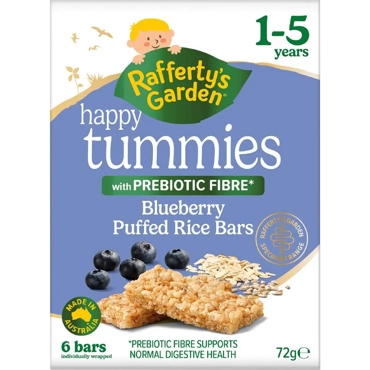 Rafferty's Garden Happy Tummies Blueberry Puffed Rice Bars 72g
