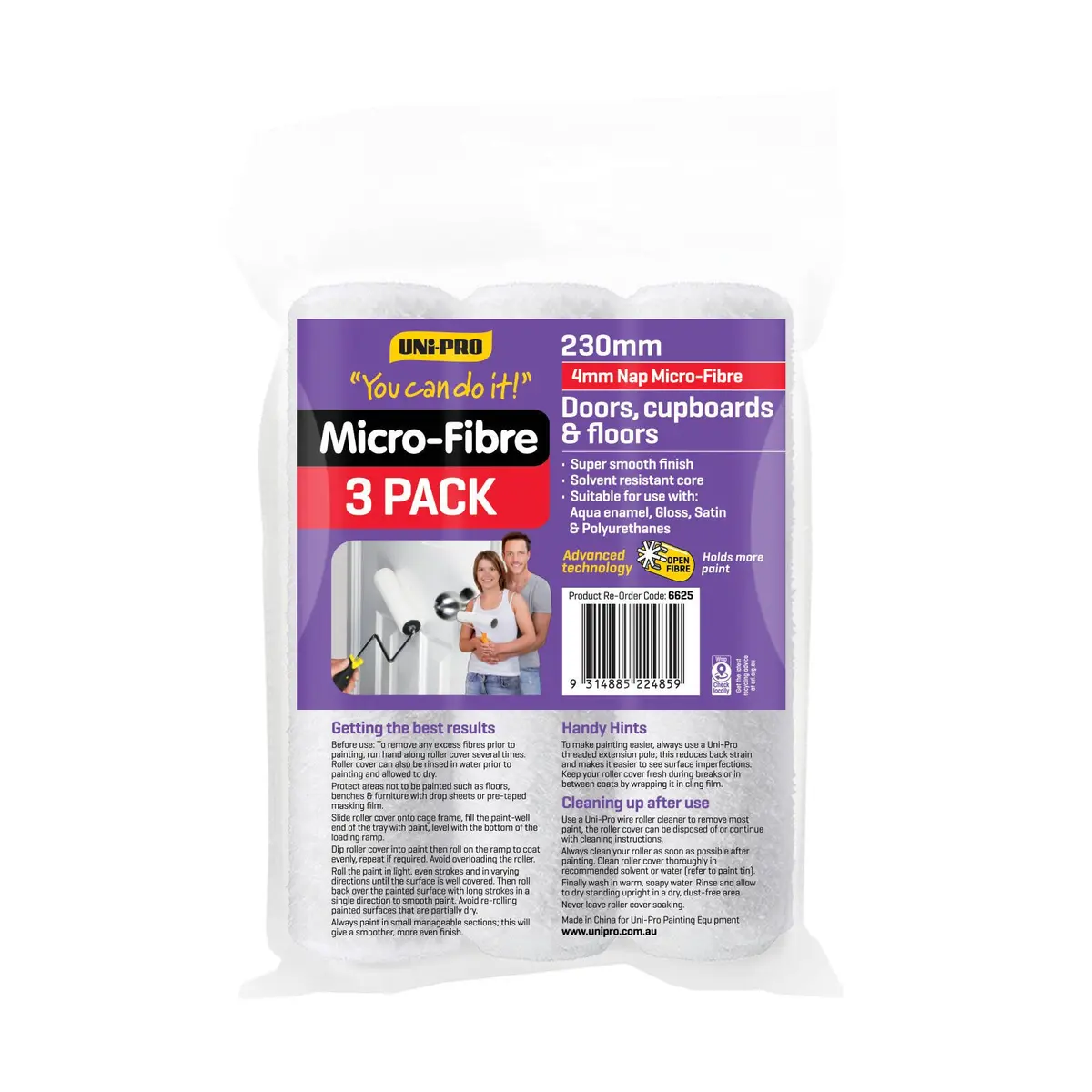 Uni-pro Micro-fibre 3-pack 230mm 4mm Nap