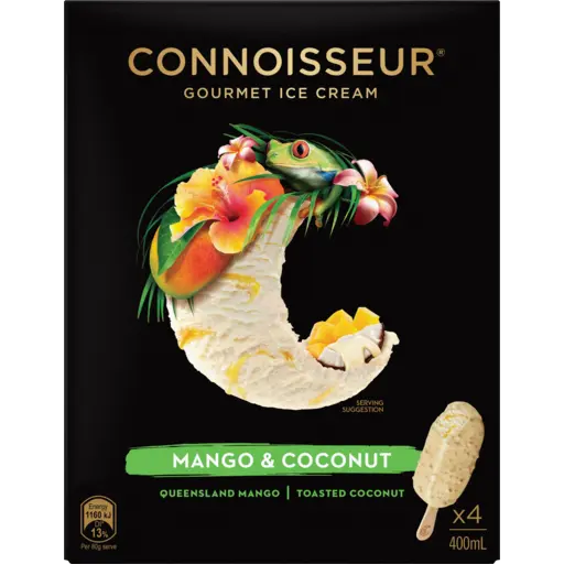 CONNOISSEUR Queensland Mango & Coconut Ice Cream 4 Pack 400ml