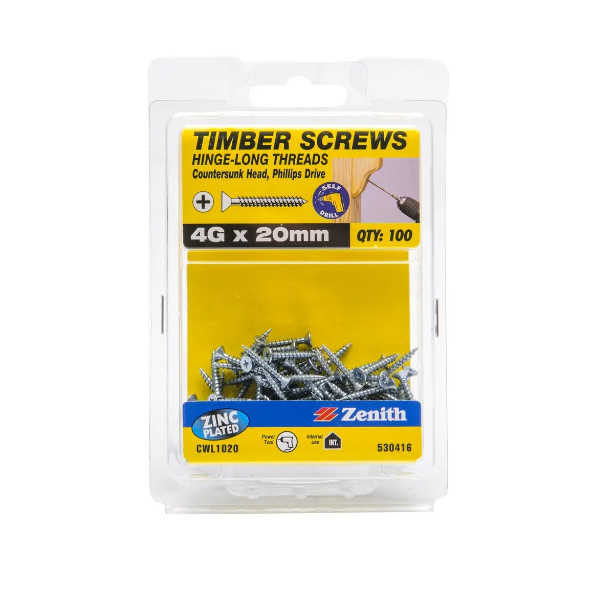 Zenith 4G x 20mm Zinc Plated Hinge Screws
