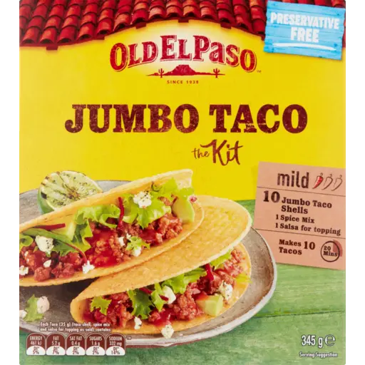 Old El Paso Jumbo Taco Kit Mexican Style 345g