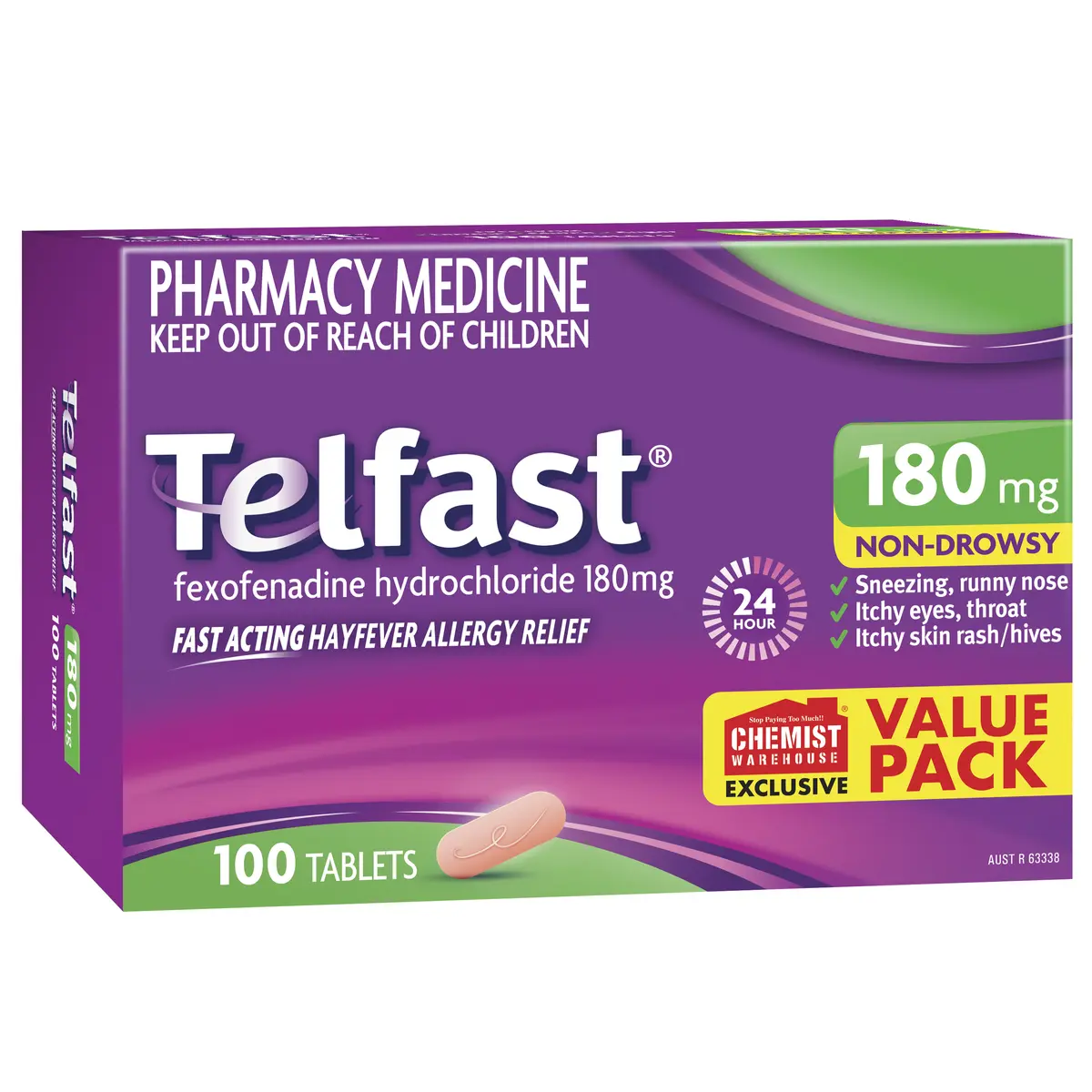 Telfast Allergy Medication 180mg Tablets 100ea