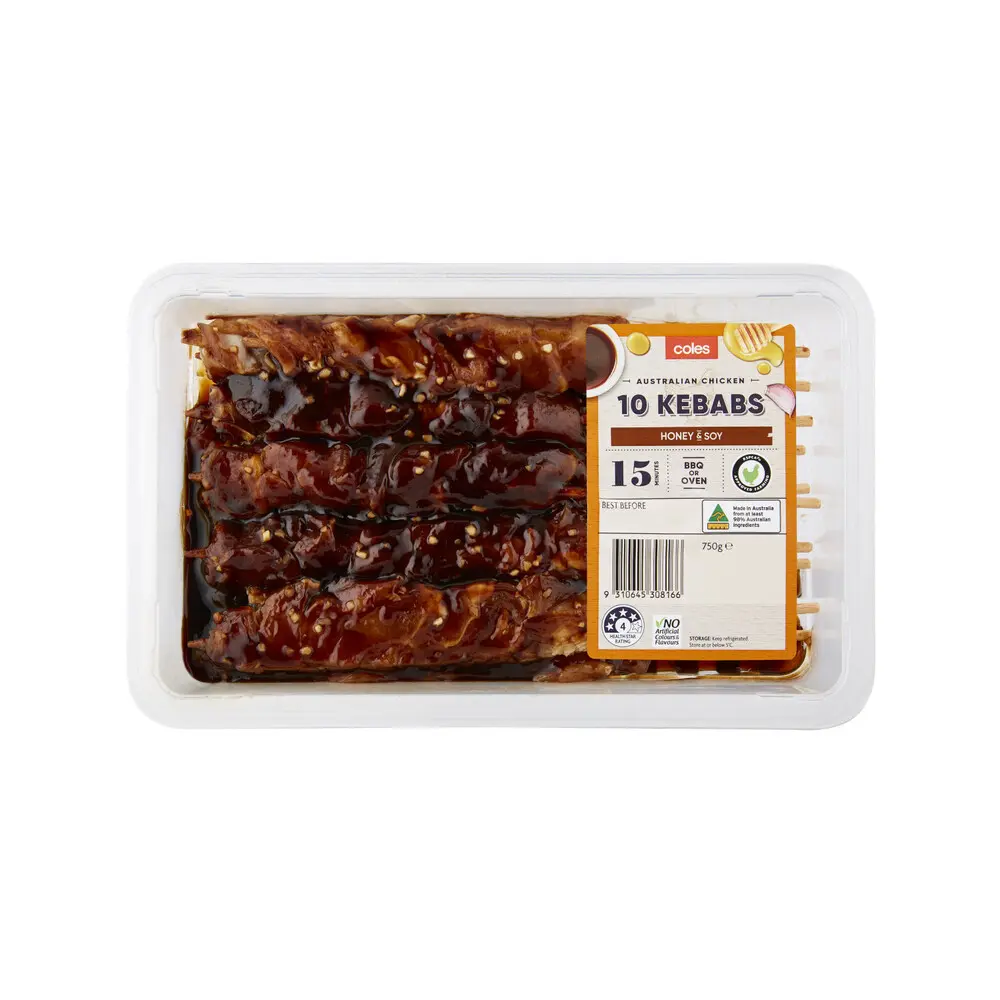 Coles RSPCA Approved Chicken Kebabs Honey & Soy 750g