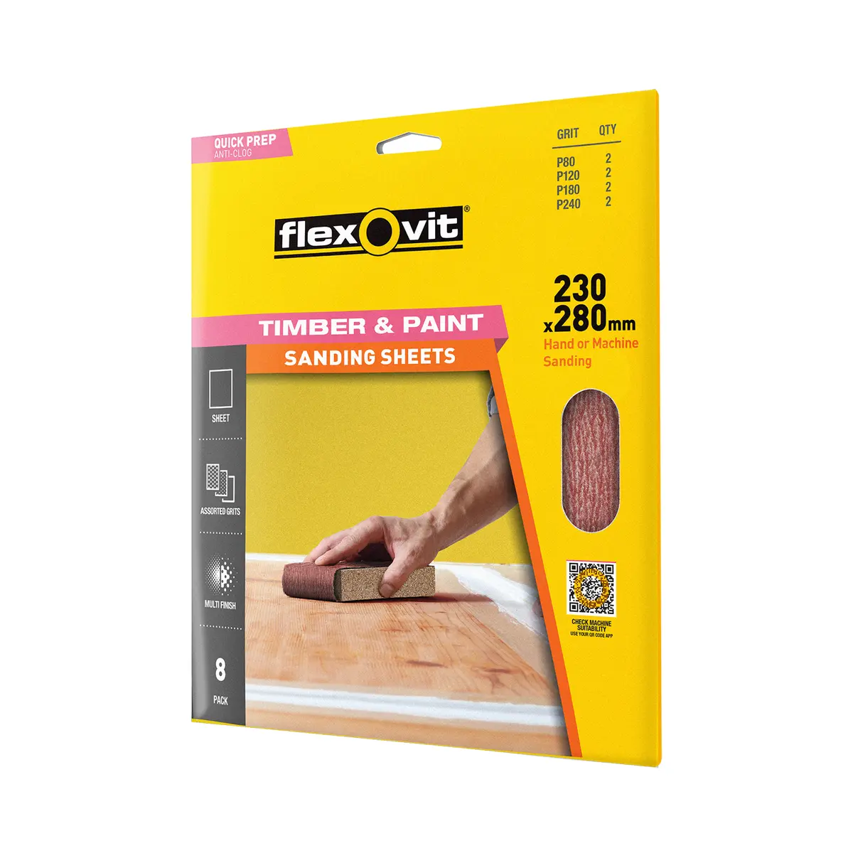 Flexovit Timber and Paint Sanding Sheets 8pk