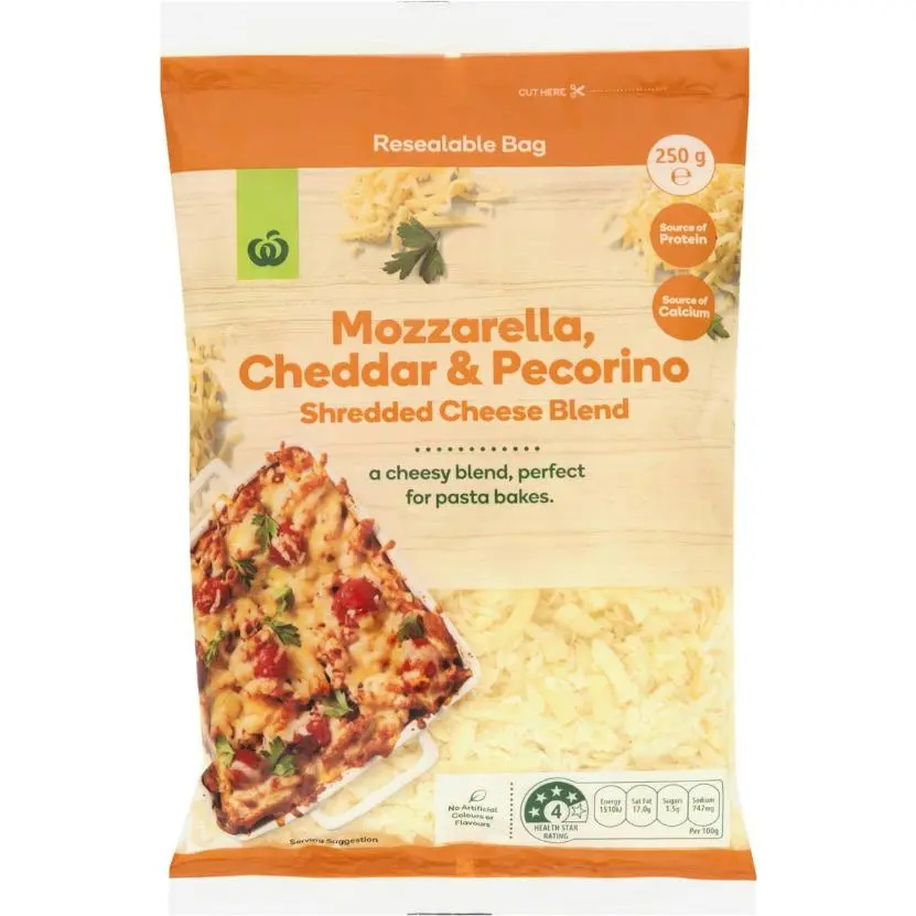 Woolworths Shredded Mozzarella Cheddar & Pecorino Blend