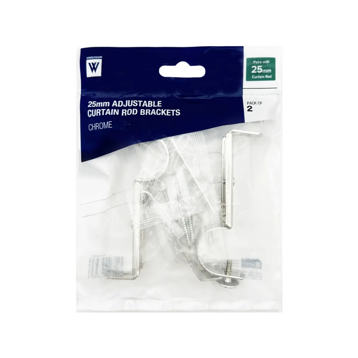 Windoware 25mm Chrome Adjustable Curtain Rod Bracket