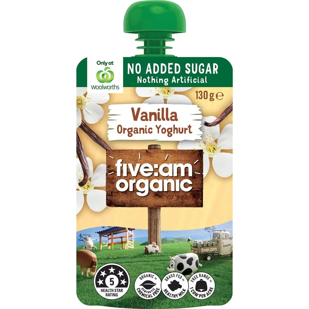 Five:Am Organic Kids No Added Sugar Pouch Vanilla