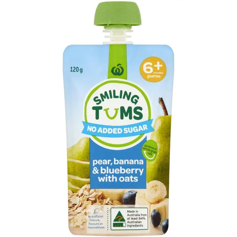Woolworths Smiling Tums Pear, Banana & Blueberry