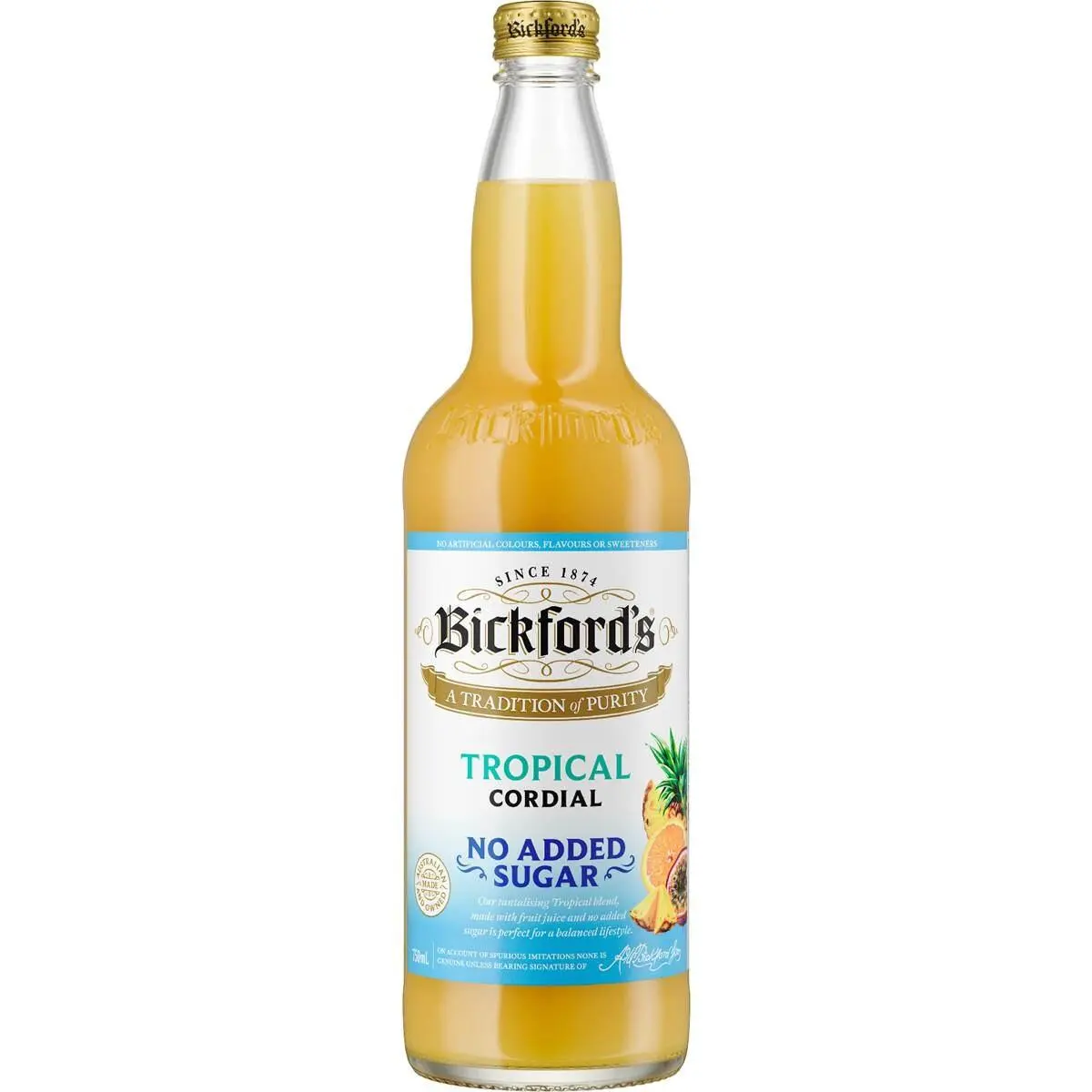 Bickford's Tropical Cordial No Added Sugar 750ml