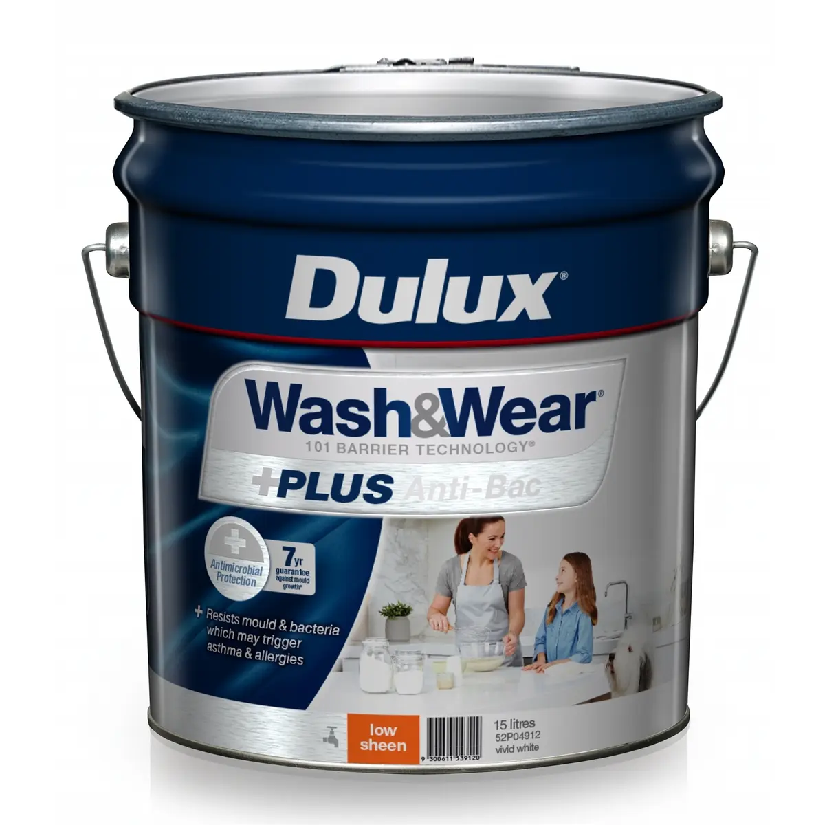 DULUX WASH AND WEAR PLUS ANTI BACTERIAL LOW SHEEN VIVID WHITE 15LT