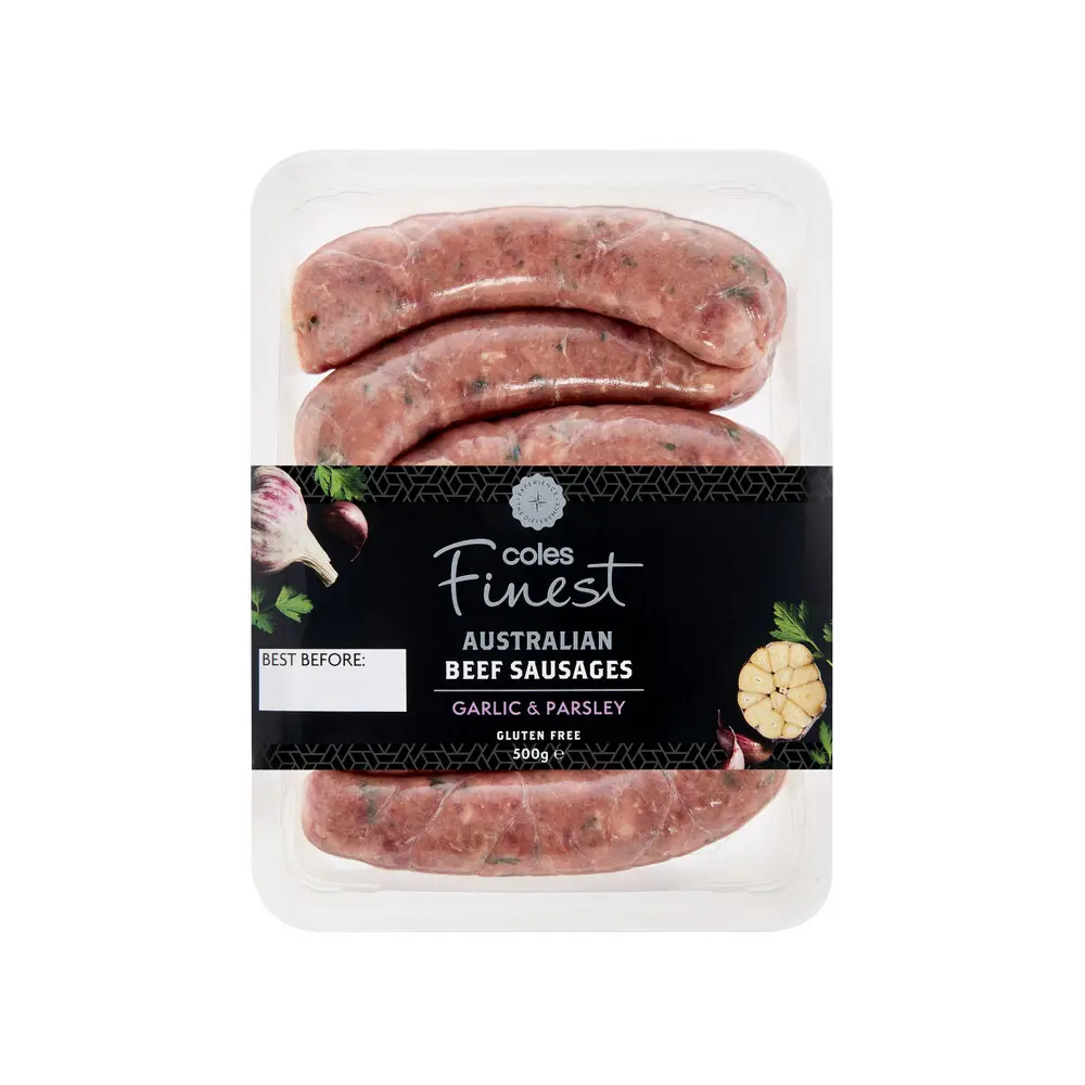 Coles Finest Beef Garlic Parsley Sausages 500g