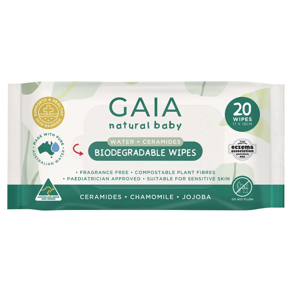 GAIA Natural Baby Water + Ceramides Wipes 20pk