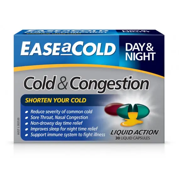 EASE-A-COLD COLD & CONGESTION DAY & NIGHT SOFT CAPSULES 30EA