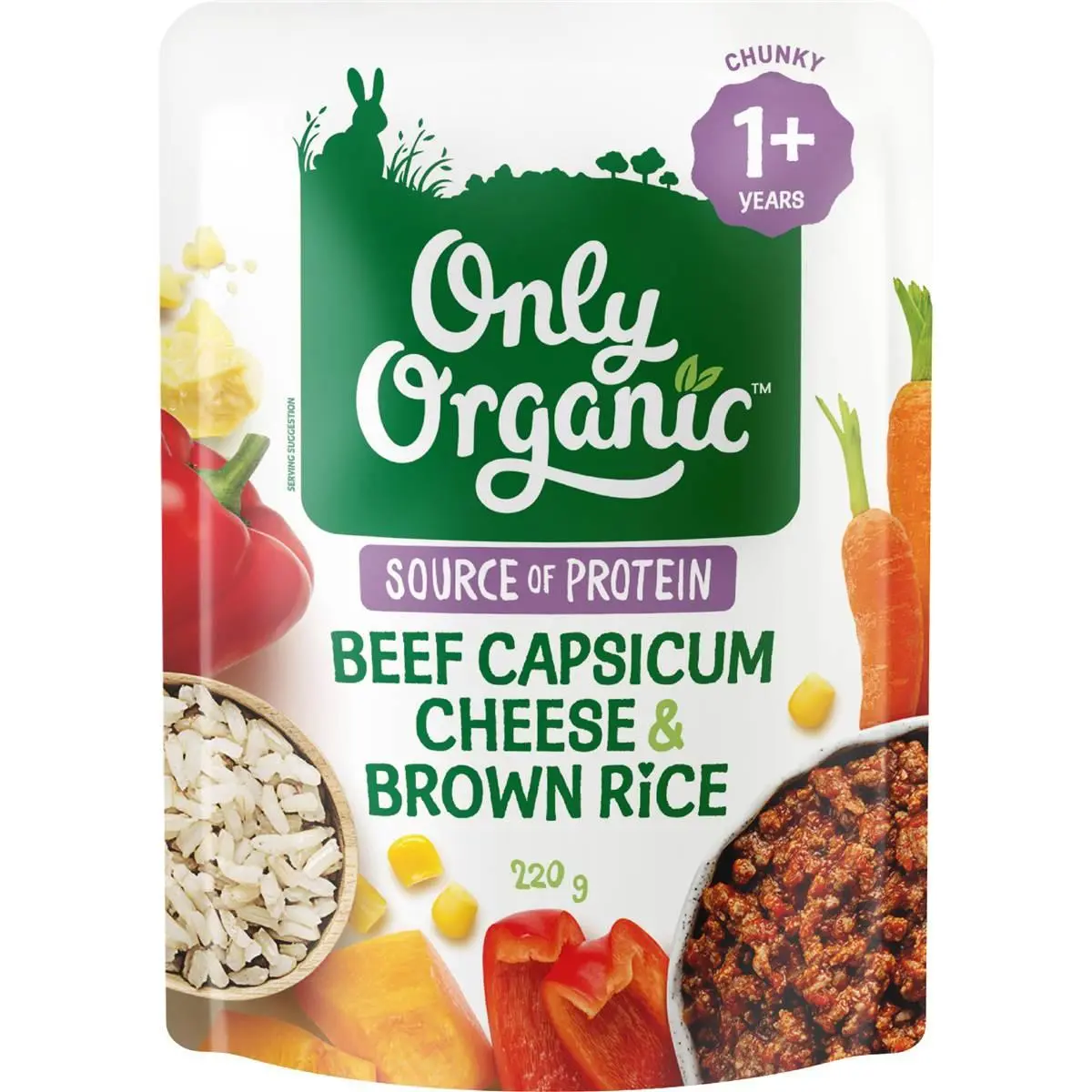 Only Organic Baby Food Beef Capsicum Cheese & Brown Rice 220g