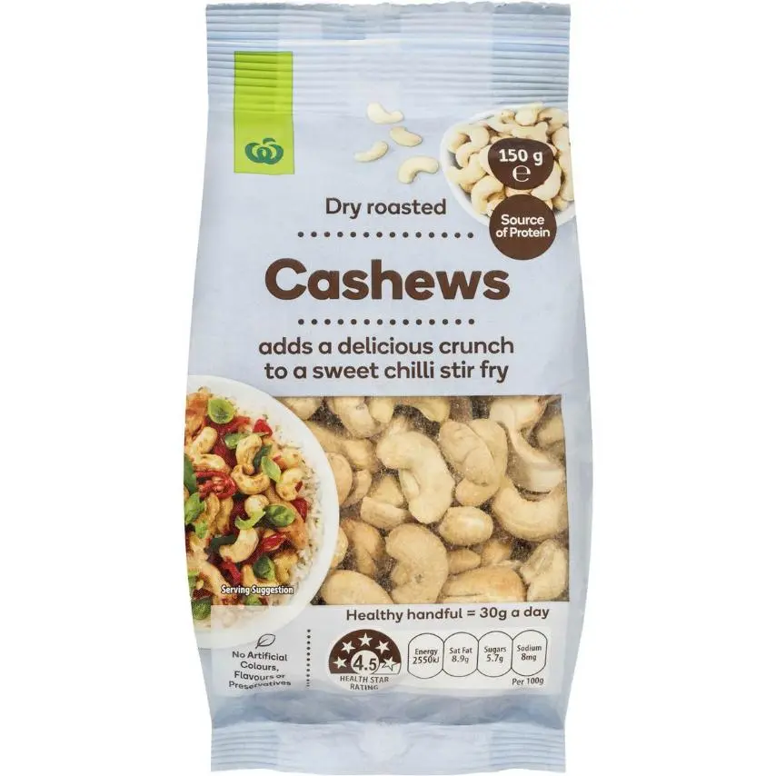 Woolworths Cashews Dry Roasted 150g