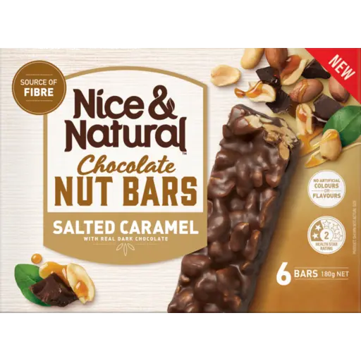 Nice&Natural Chocolate Nut Bars Salted Caramel 6pk 180g