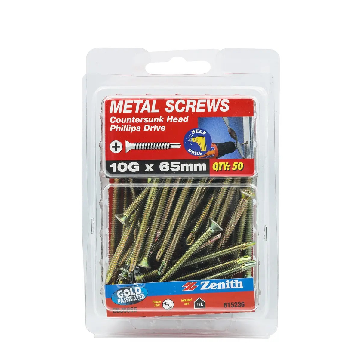 Zenith Metal Screws Countersunk Gold 10Gx65mm (50 Pack)