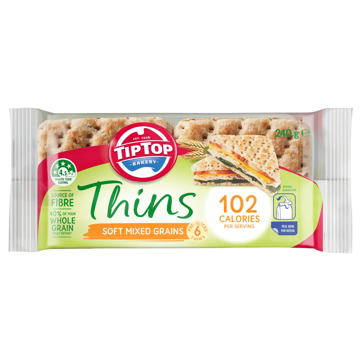 Tip Top® Thins Soft Mixed Grains 240g