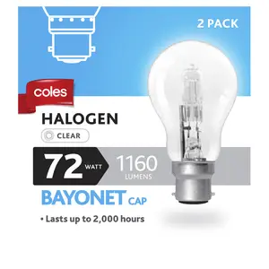 Coles Halogen Globe Bayonet Fitting 72 Watt 2pk