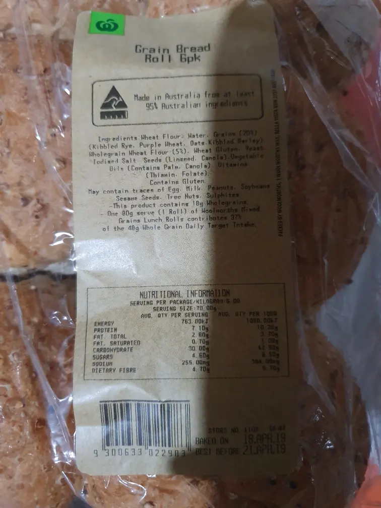 Woolworths Grain Bread Roll 6Pk