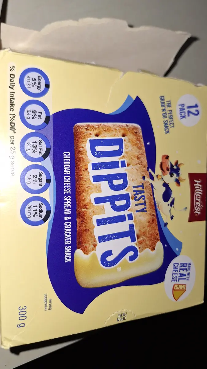 Hillcrest Tasty Dippits Cheddar Cheese Spread & Cracker Snacks 300g